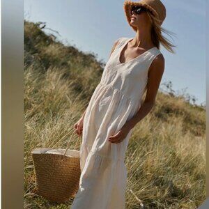 Sauths May Linen Tiered Maxi Dress Small NEW Sleeveless Quiet Luxury Resort